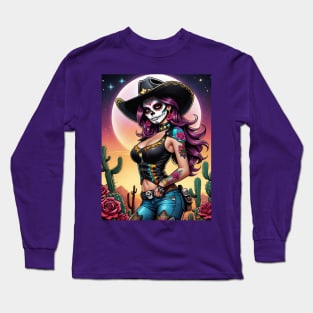 Vaquera - Dia De Los Muertos- Cowgirl Long Sleeve T-Shirt